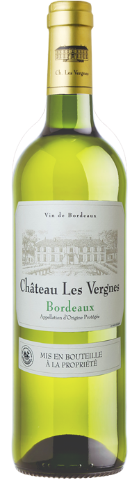 Bouteille de Château Les Vergnes Blanc AOP Bordeaux 75 cl sur fond neutre