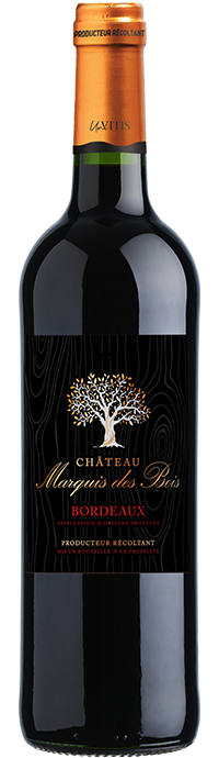 Bouteille de Château Marquis des Bois AOP Bordeaux rouge 75 cl sur fond neutre