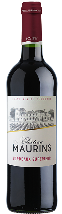 Bouteille Château Les Maurins AOP Bordeaux Supérieur Rouge 100% Merlot sur fond neutre