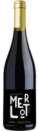 Bouteille de Simplement Merlot vin rouge monocépage 75 cl sur fond neutre