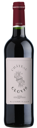 Bouteille de Château Clovis, vin rouge AOP Francs Côtes de Bordeaux, assemblage Merlot et Cabernet Sauvignon, reflet du terroir bordelais et de l’histoire de la région.