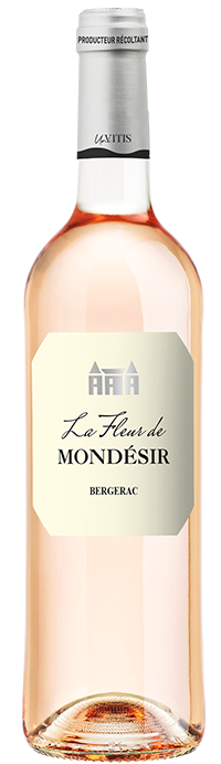 Bouteille de Fleur de Mondésir AOP Bergerac Rosé, vin rosé fruité à base de Merlot et Cabernet Franc.