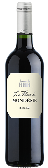 Bouteille de Fleur de Mondésir AOP Bergerac Rouge 2024, vin rouge riche et structuré à base de Merlot et Cabernet Sauvignon.