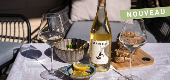 Vin blanc frais Le P’tit Glou avec rillettes de thon