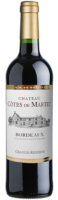 Bouteille de Château Côtes de Martet Bordeaux rouge 2018 100% Merlot